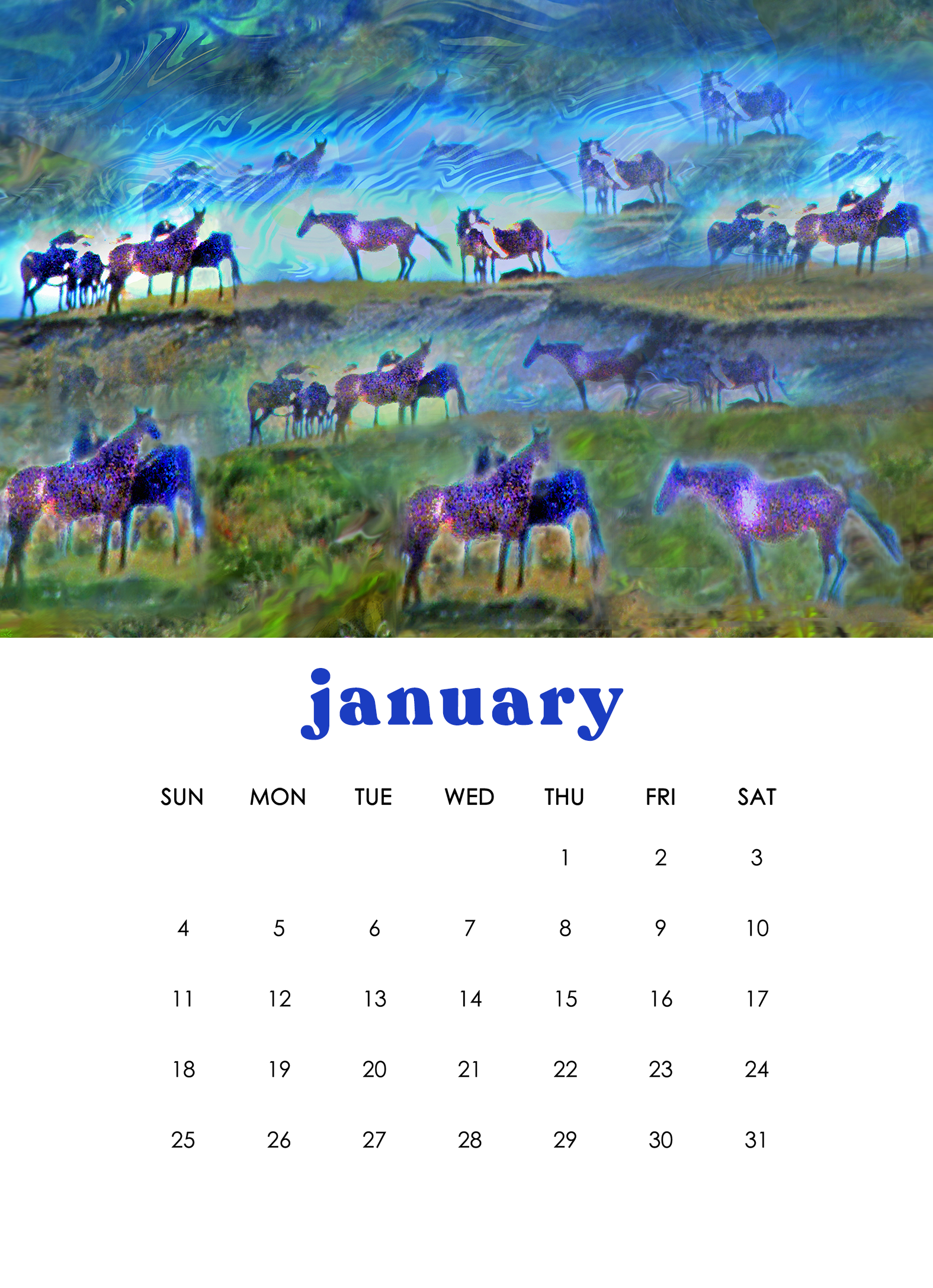 2026 12-Month Art Print Calendar by Deeling