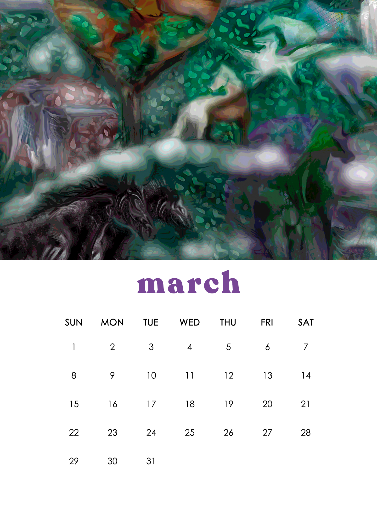 2026 12-Month Art Print Calendar by Deeling