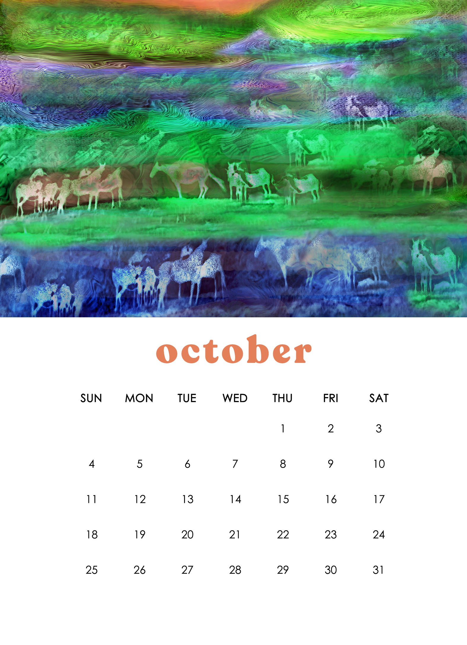 2026 12-Month Art Print Calendar by Deeling