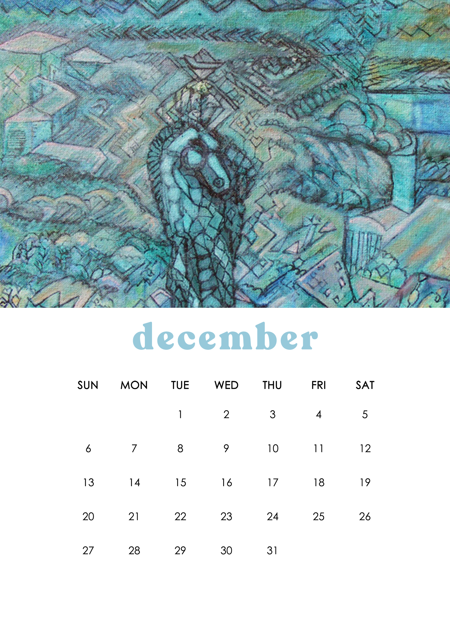 2026 12-Month Art Print Calendar by Deeling