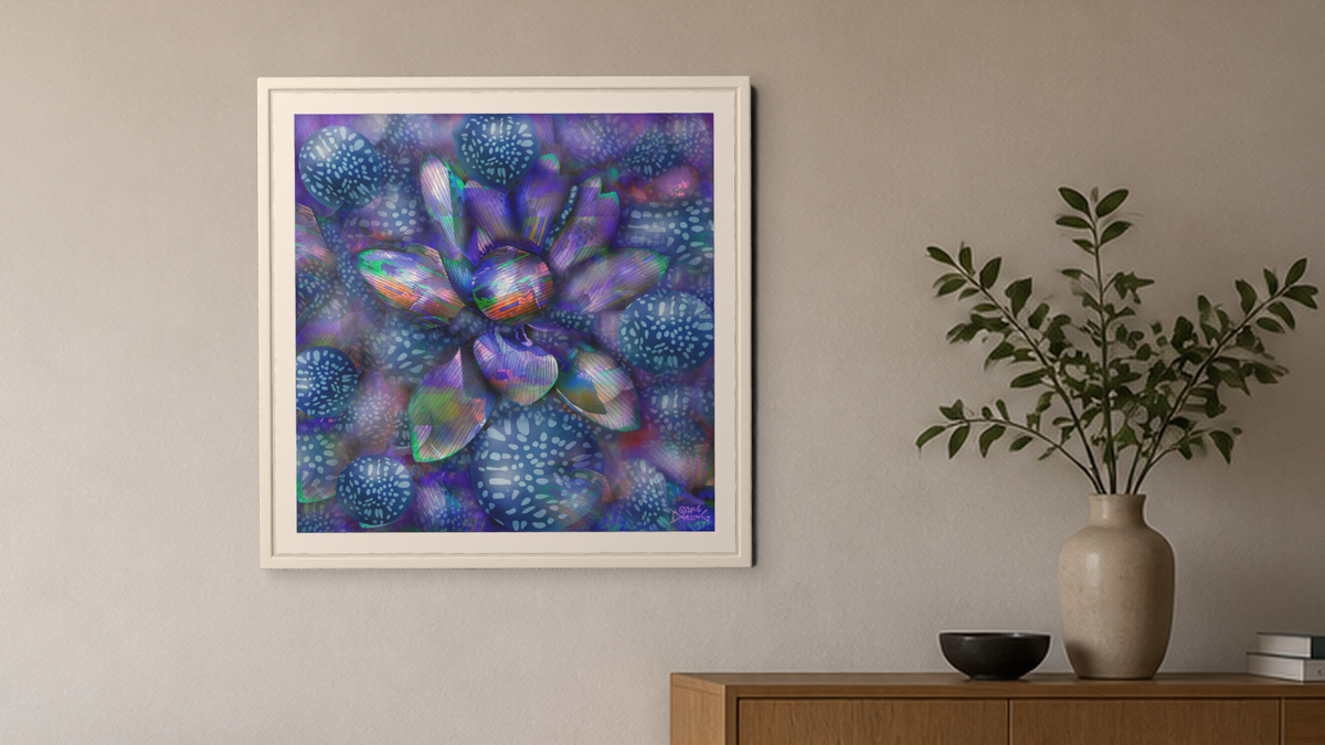 In-room view of Lotus Glow 2016, 20 × 20 inch print — Deeling Metric Scene v3