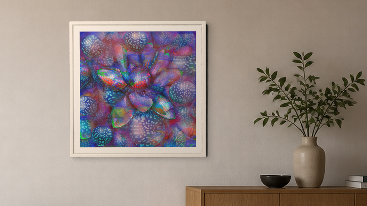 In-room view of Lotus Grape 2016, 20 × 20 inch print — Deeling Metric Scene v3