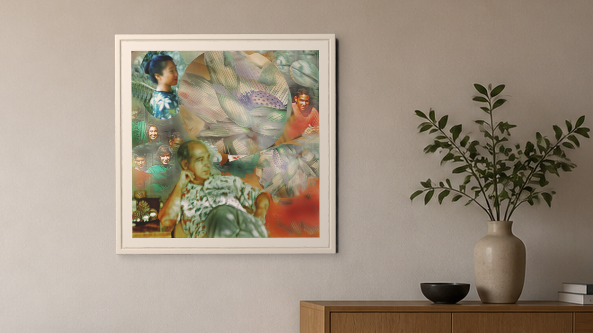 In-room view of Manoa Memories 6.0 2017 The Thinker, 20 × 20 inch print — Deeling Metric Scene v3