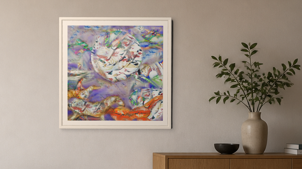 In-room view of Red Rose 2017, 20 × 20 inch print — Deeling Metric Scene v3