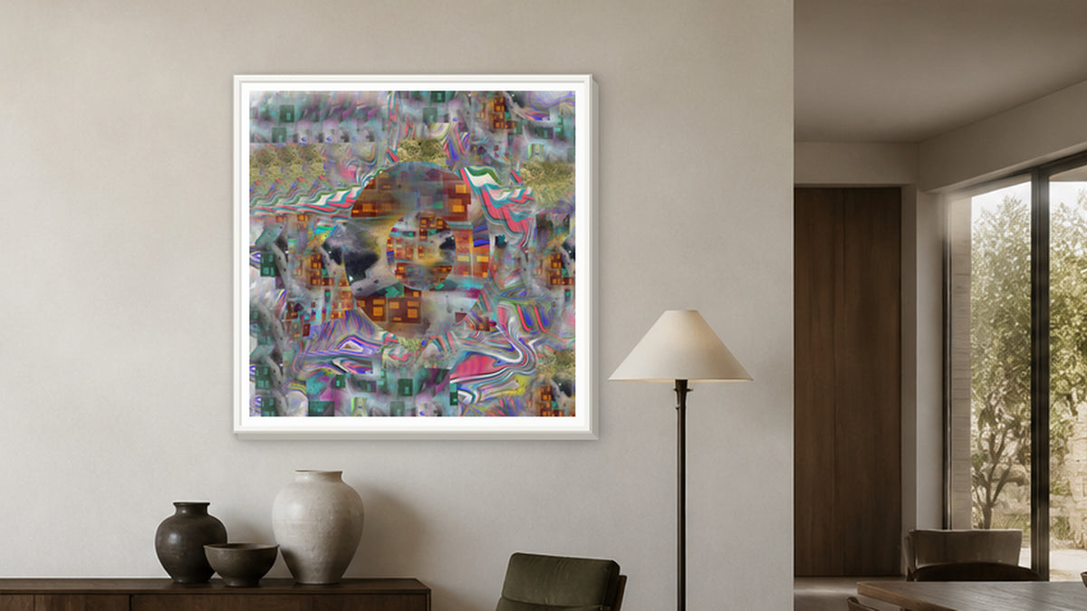 In-room view of Scrambled Memories 2017, 30 × 30 inch print — Deeling Metric Scene v2