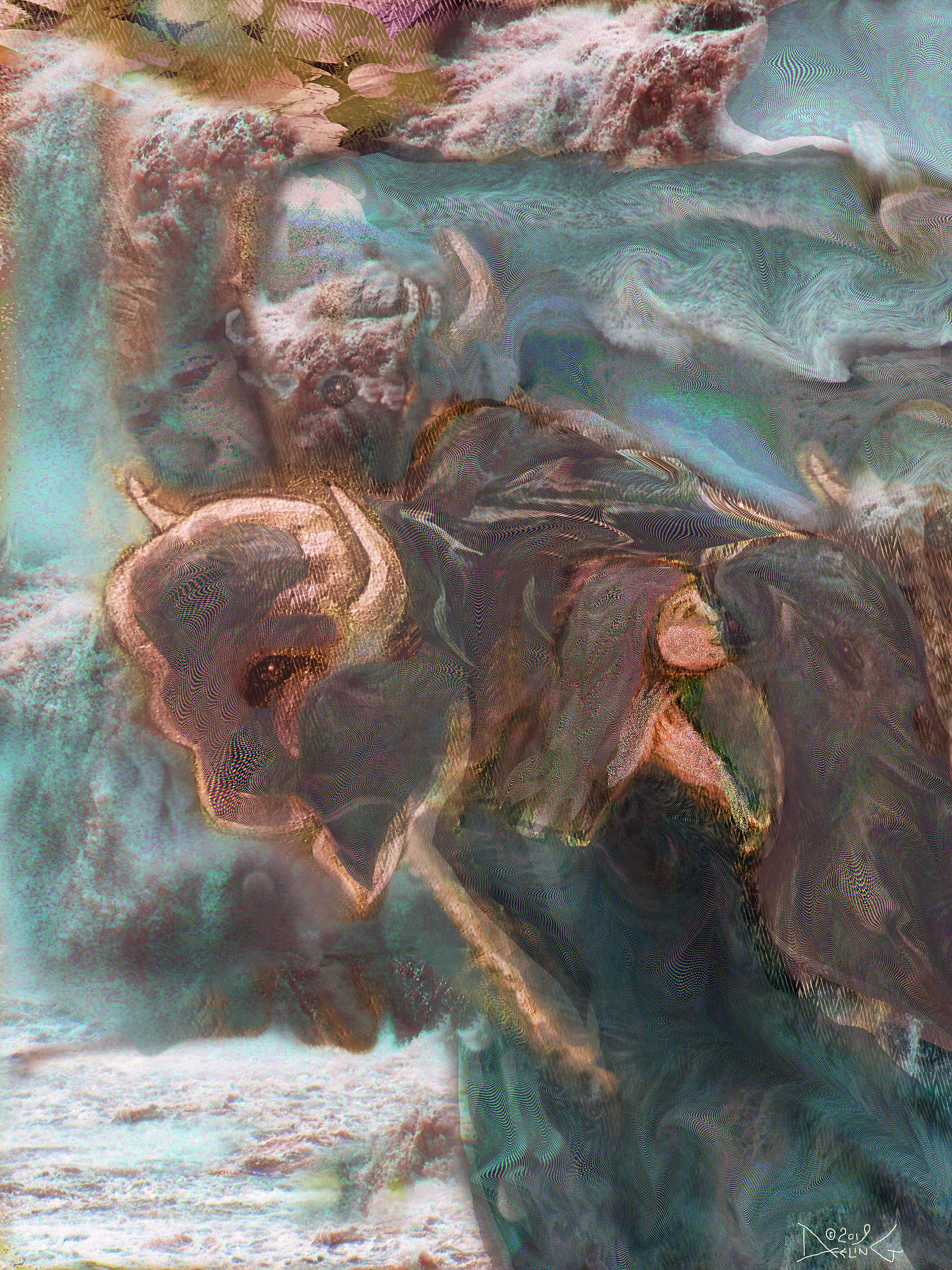 By A Waterfall Archival Art Print by Deeling