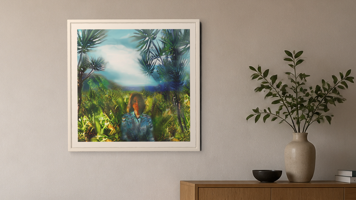 In-room view of Manoa Memories 6.2 2017 Manoa Valley Girl, 20 × 20 inch print — Deeling Metric Scene v3
