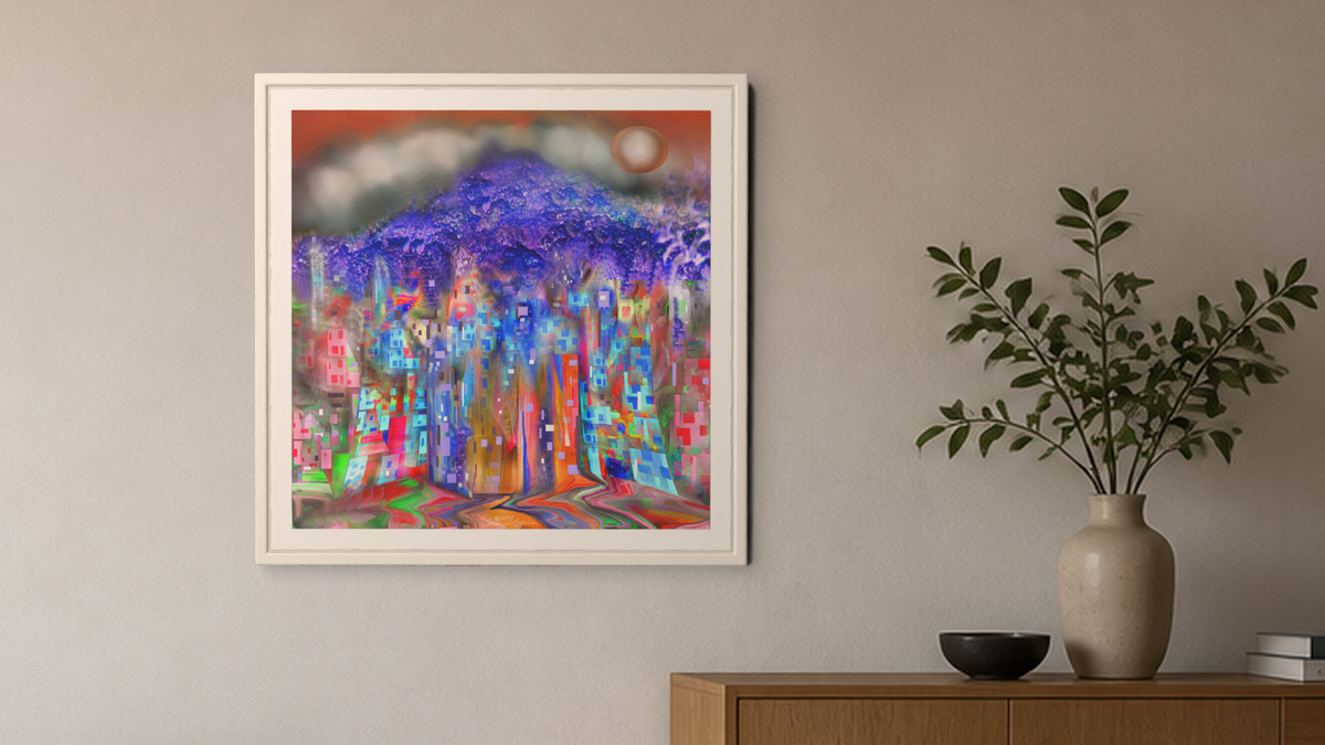 In-room view of Night Breeze 2017, 20 × 20 inch print — Deeling Metric Scene v3