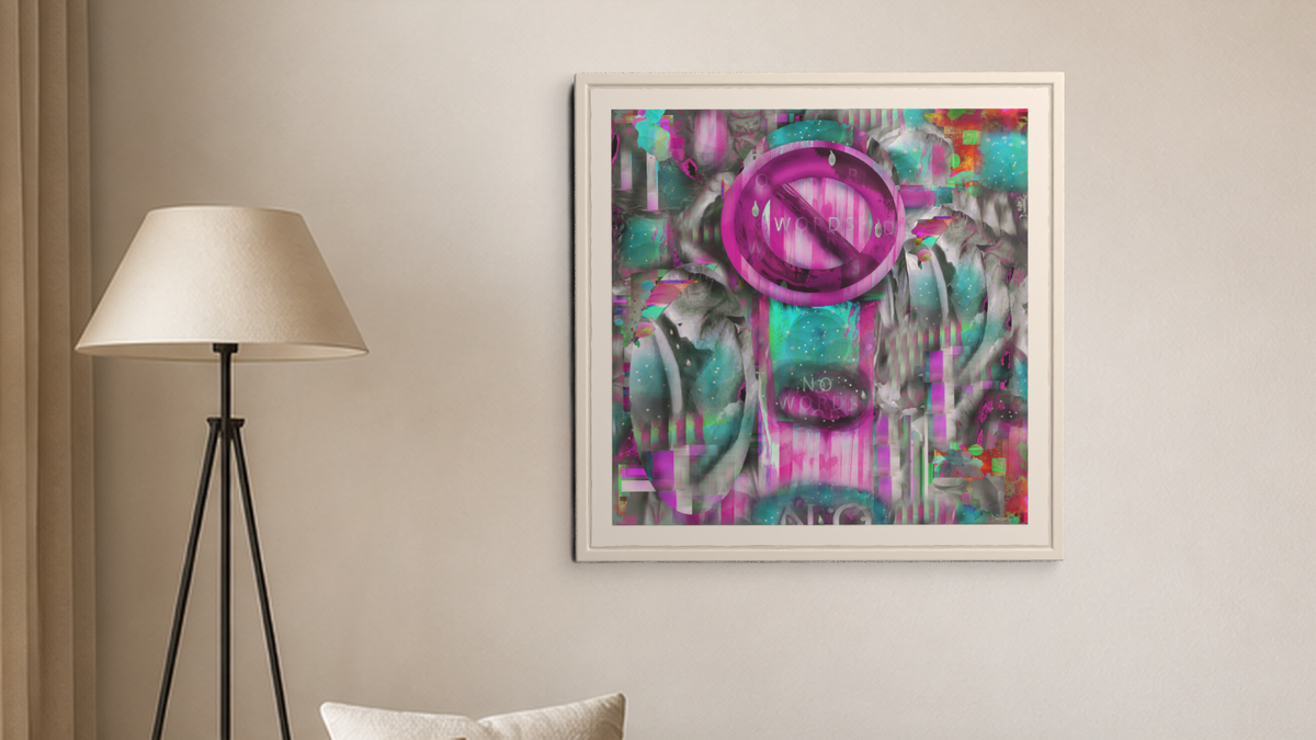 In-room view of No Words 2017, 20 × 20 inch print — Deeling Metric Scene v3