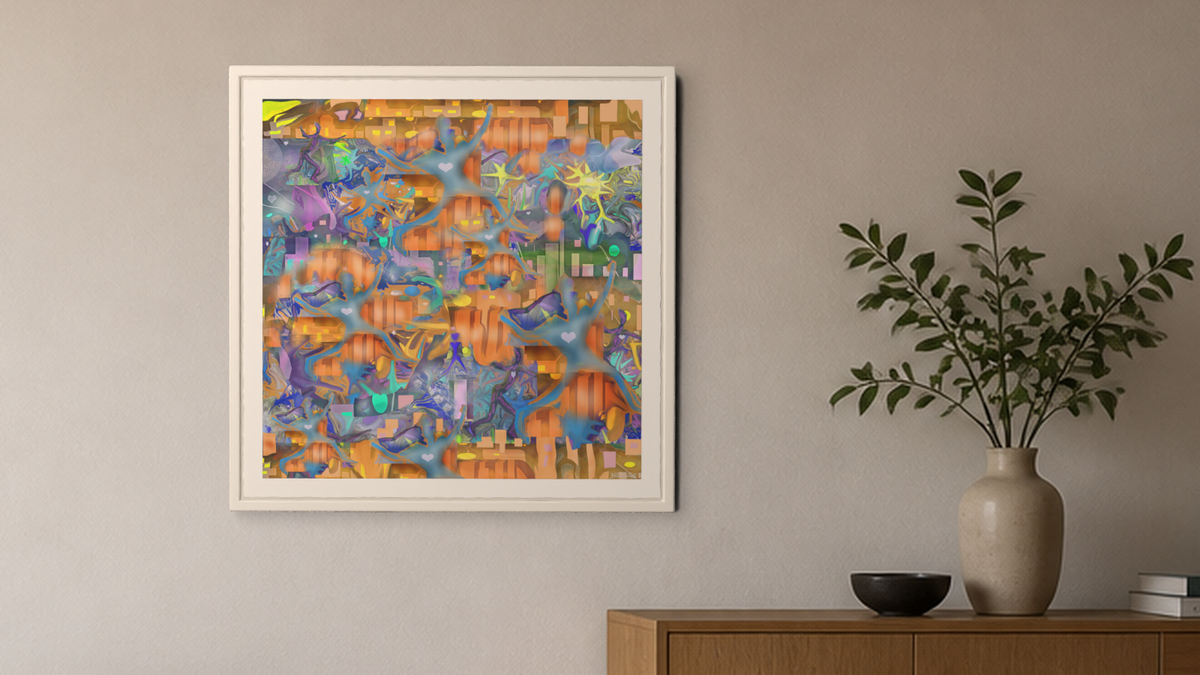 In-room view of Pineapple Pralines 2017, 20 × 20 inch print — Deeling Metric Scene v3