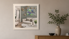 In-room view of Plaidscape Blues 2017, 20 × 20 inch print — Deeling Metric Scene v3